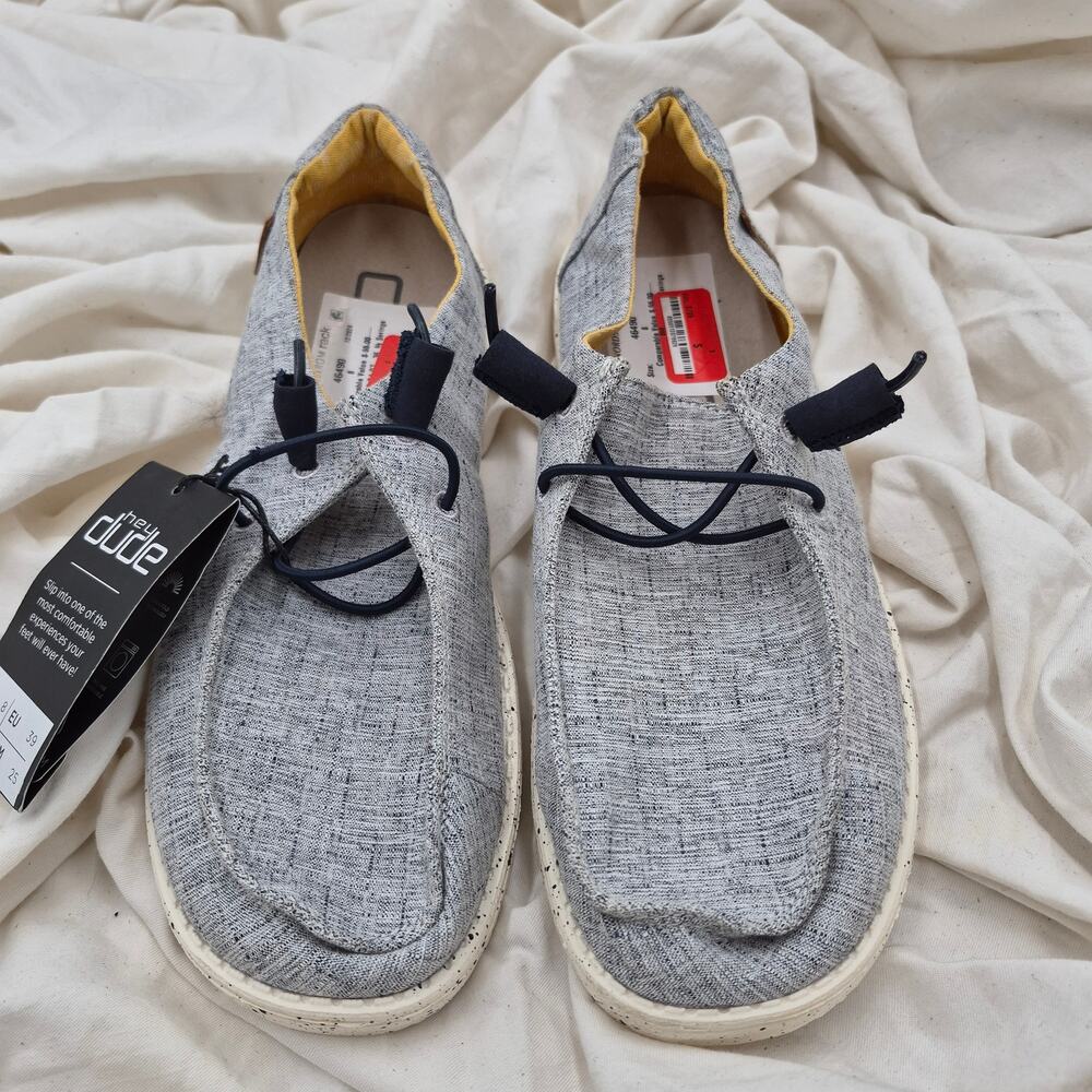 NEW HEY DUDE Wendy Slip-On Boat clog shoe chambray white women's Size 8